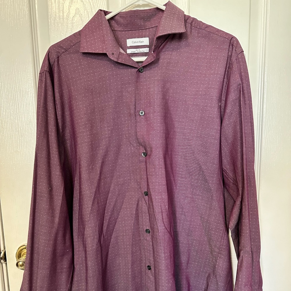 Calvin Klein Slim Fit Maroon Dress Shirt